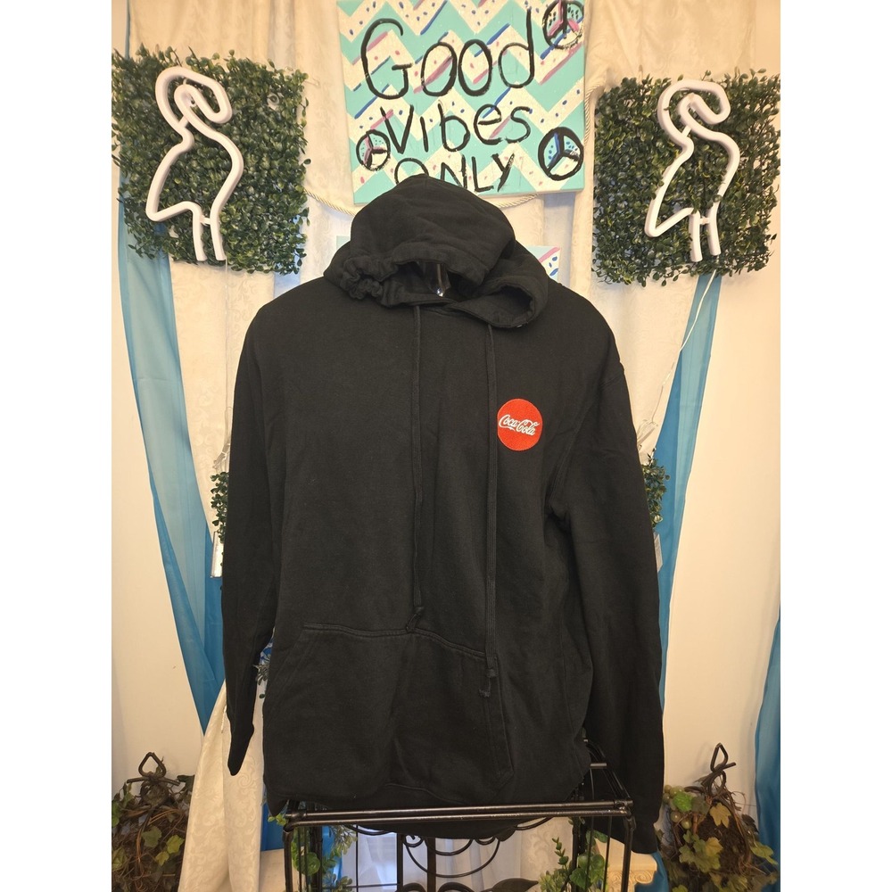 Coca-Cola x Fresh Hoods Embroidered Logo Pullover Hoodie Black Size Large NWT